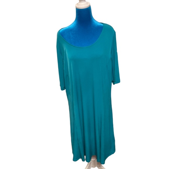 Susan Graver size 1xblue green dress short sleeves 92% polyester - Picture 3 of 7